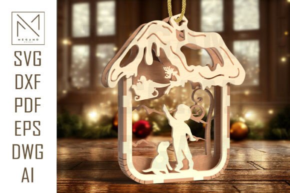 Boy with Dog Christmas Ornament SVG: Crafting Winter Wonder