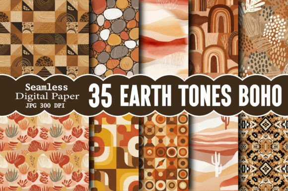 Earth Tones Boho Digital Papers -Set