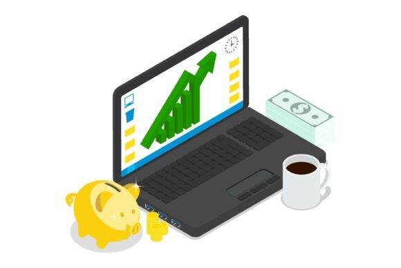 Exploring the Visual Symbolism of the Isometric Open Laptop with a Capital Growth Chart