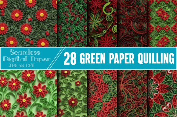 Immerse Your Creativity with the Irresistible Charm of Green Paper Quilling Digital Paper