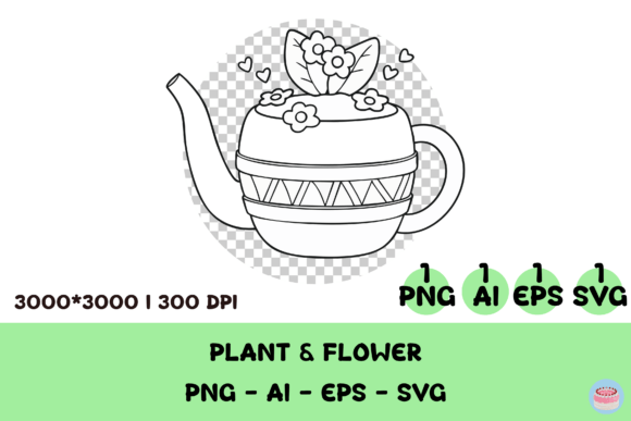 Line Art Teapot Planter Clipart: A Whimsical Solution for Modern Designers