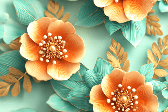 Luxury Orange Teal Floral Illustration