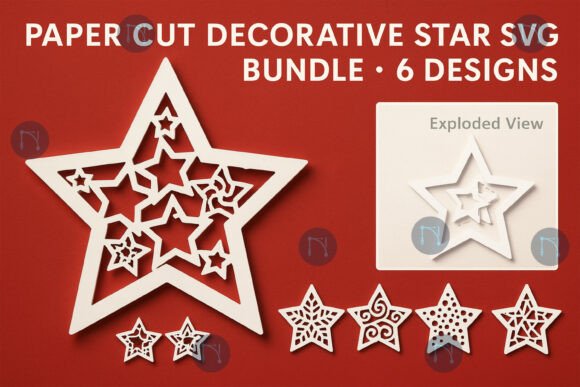 Paper Cut Decorative Star SVG Bundle