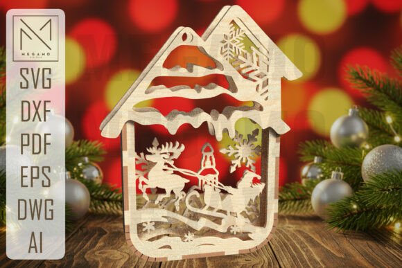 Santa Reindeer Scene Ornament SVG