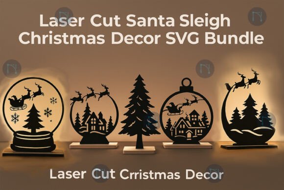 Santa Sleigh Christmas Decor SVG Bundle