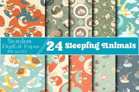 Sleeping Animals Seamless Papers for Creative Projects