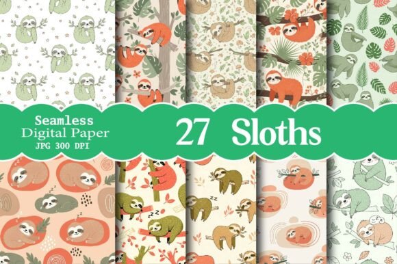 Sloths Seamless Digital Patterns for Creators