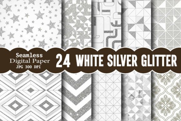 White Silver Glitter Digital Paper