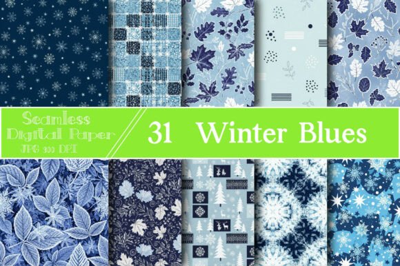Winter Blues Seamless Patterns Set